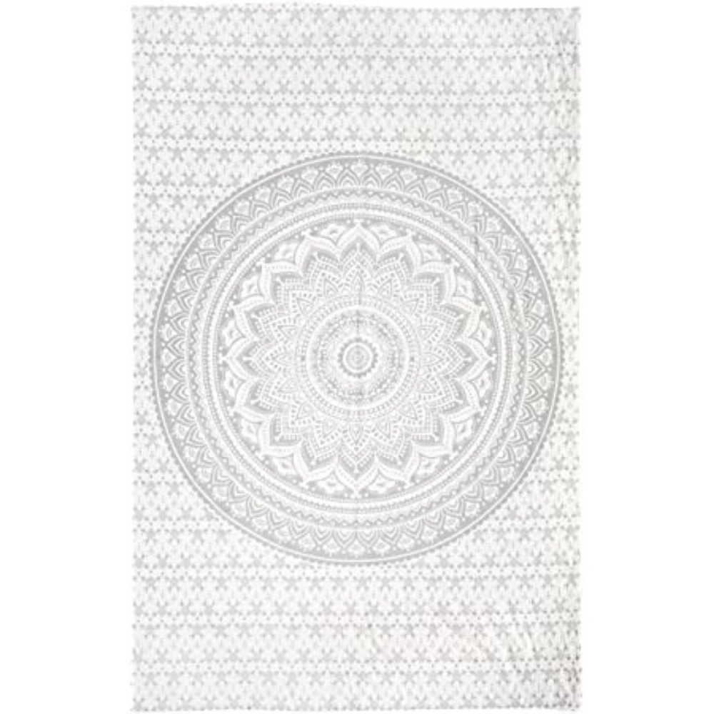 Silver Metallic Mandala Tapestry Wall Hanging